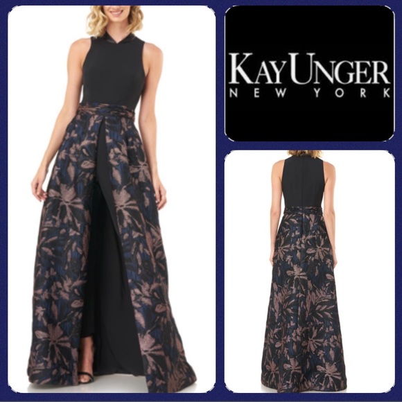 Kay Unger Pants - Kay Unger Nevada Metallic Floral Jacquard Romper